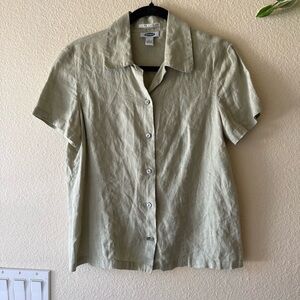 Old Navy Sage Short-Sleeve Button Front Linen Top